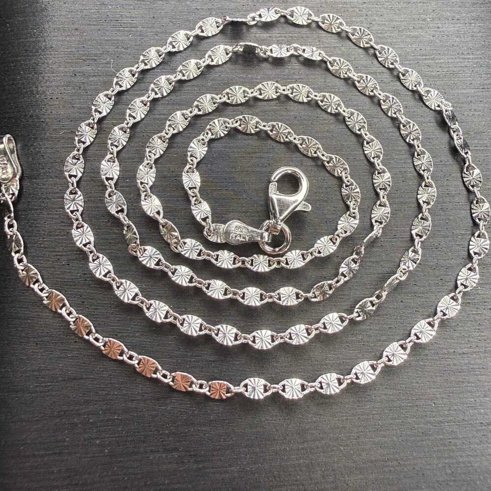 Solid Italian 925 Sterling Silver Valentino Chain Necklace 20” Long 2.5mm Wide - Picture 2 of 5